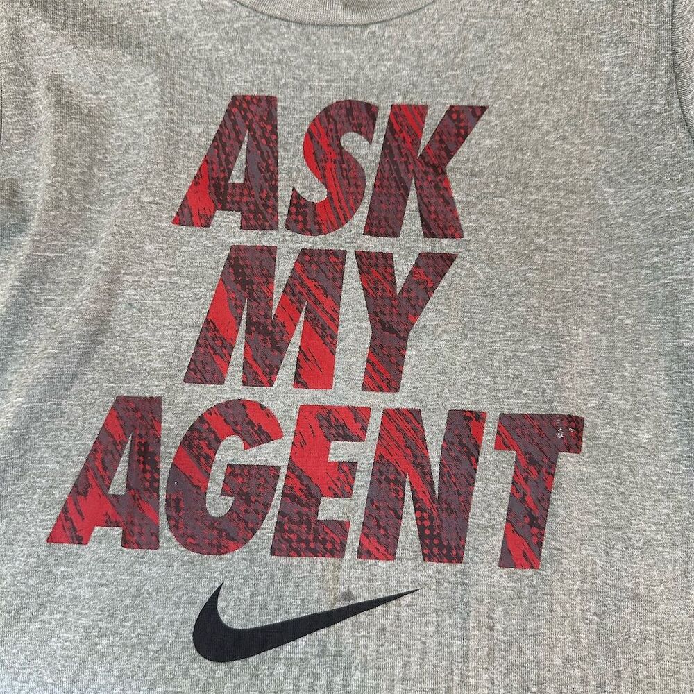 Nike Youth "Ask My Agent" Graphic Tee Gray Size 6-7 Short Sleeve